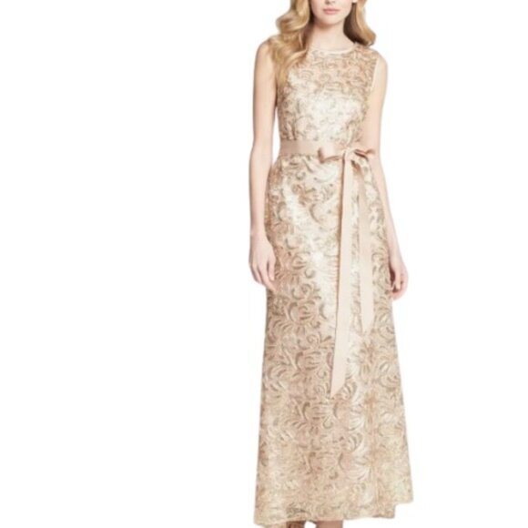 Betsy & Adam Women's Placed Sequin Gown Beige Size 10 Petite